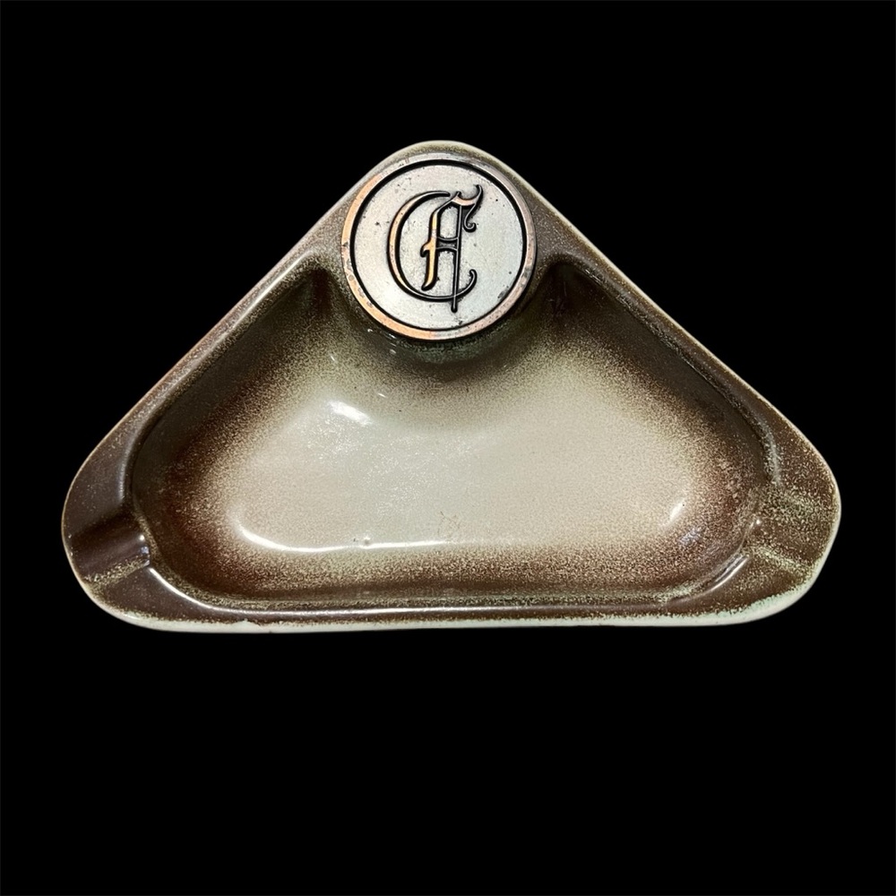 Vintage Roseville Pottery Triangular Ashtray Monogram H